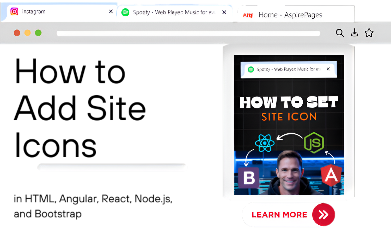How to Add Site Icons in HTML, Angular, React, Node.js, and Bootstrap