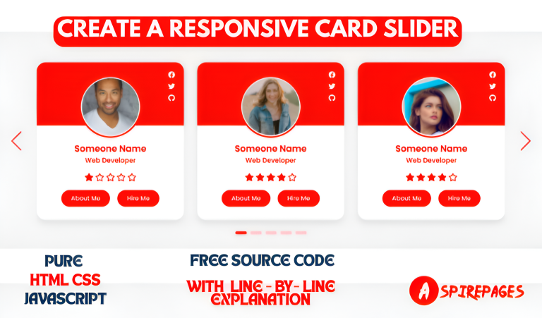 Responsive card slider created with HTML, CSS, and JavaScript, featuring smooth scrolling and touch-friendly controls for modern web design.