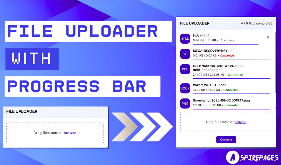 Responsive file uploader with drag and drop and smooth progress bar using HTML CSS JavaScript