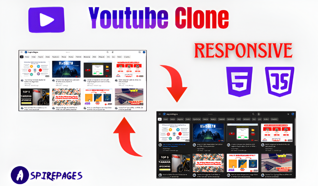 responsive YouTube Clone with Day/Night Toggle built using HTML, CSS, and JavaScript – Free Source Code Included